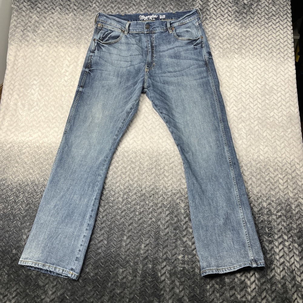 Wrangler Retro Jeans Mens 38x32 Blue Slim Boot Med Wash Premium Stretch Cowboy